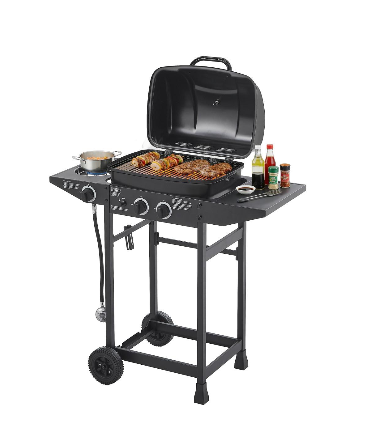 Asagikoiai 2 Burner Propane Gas Grill with Side Burner, Stainless Steel Outdoor Bbq