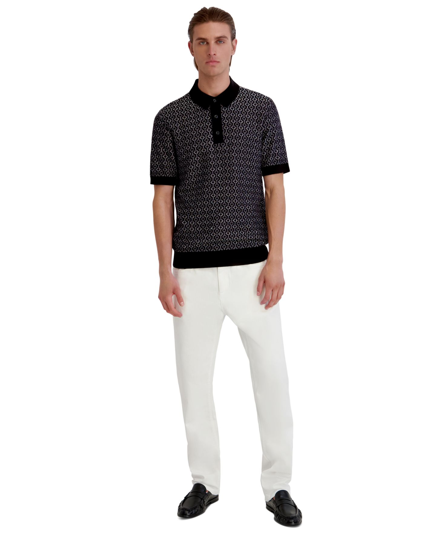 Мужское поло KARL LAGERFELD PARIS Geometric 3-Button Placket Polo Shirt, цвет: Чёрный — фото 2