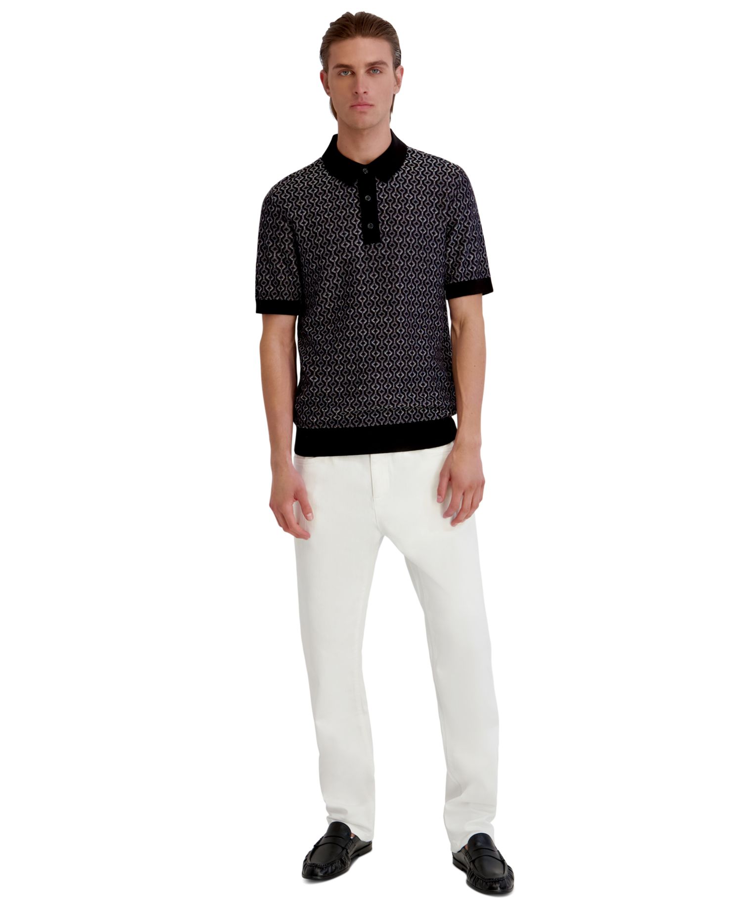 Men's Geometric 3-Button Placket Polo Shirt