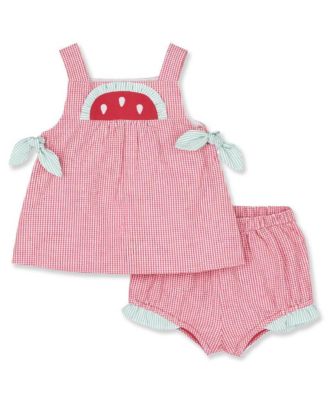 Baby Girl Check Seersucker Dress and Bloomer With Watermelon