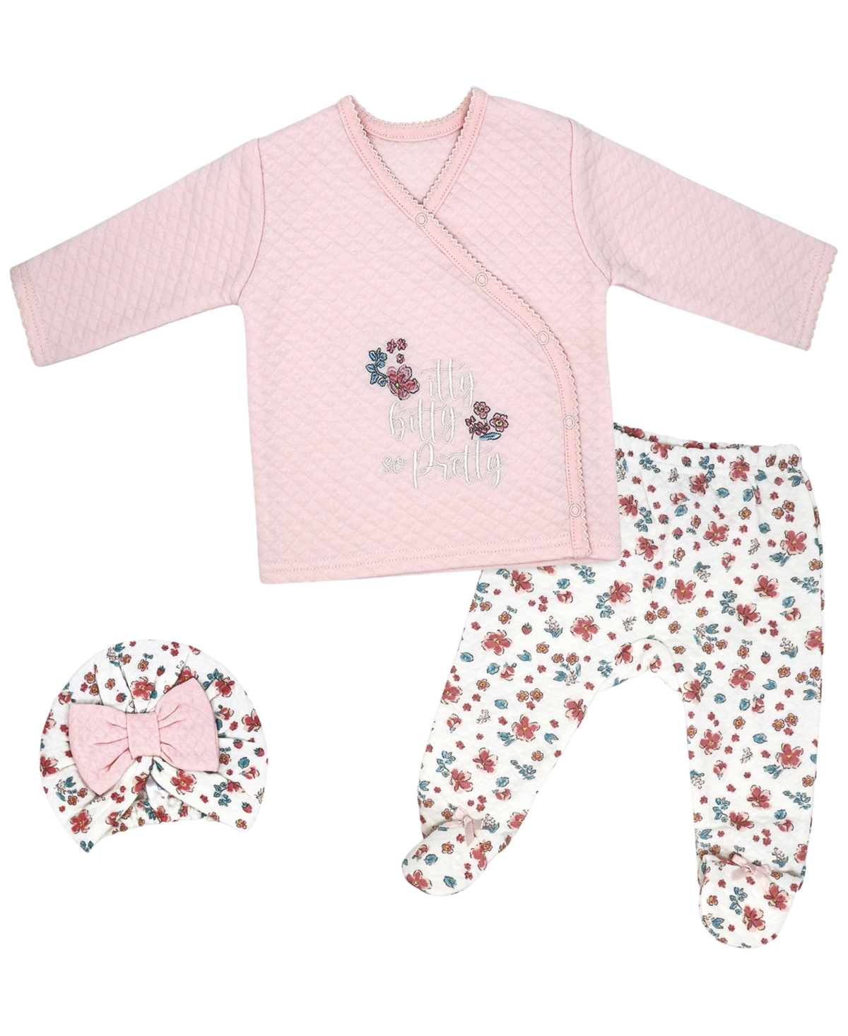Baby Mode Girls' Long-Sleeve Top, Pant and Cap, 3-Piece Set