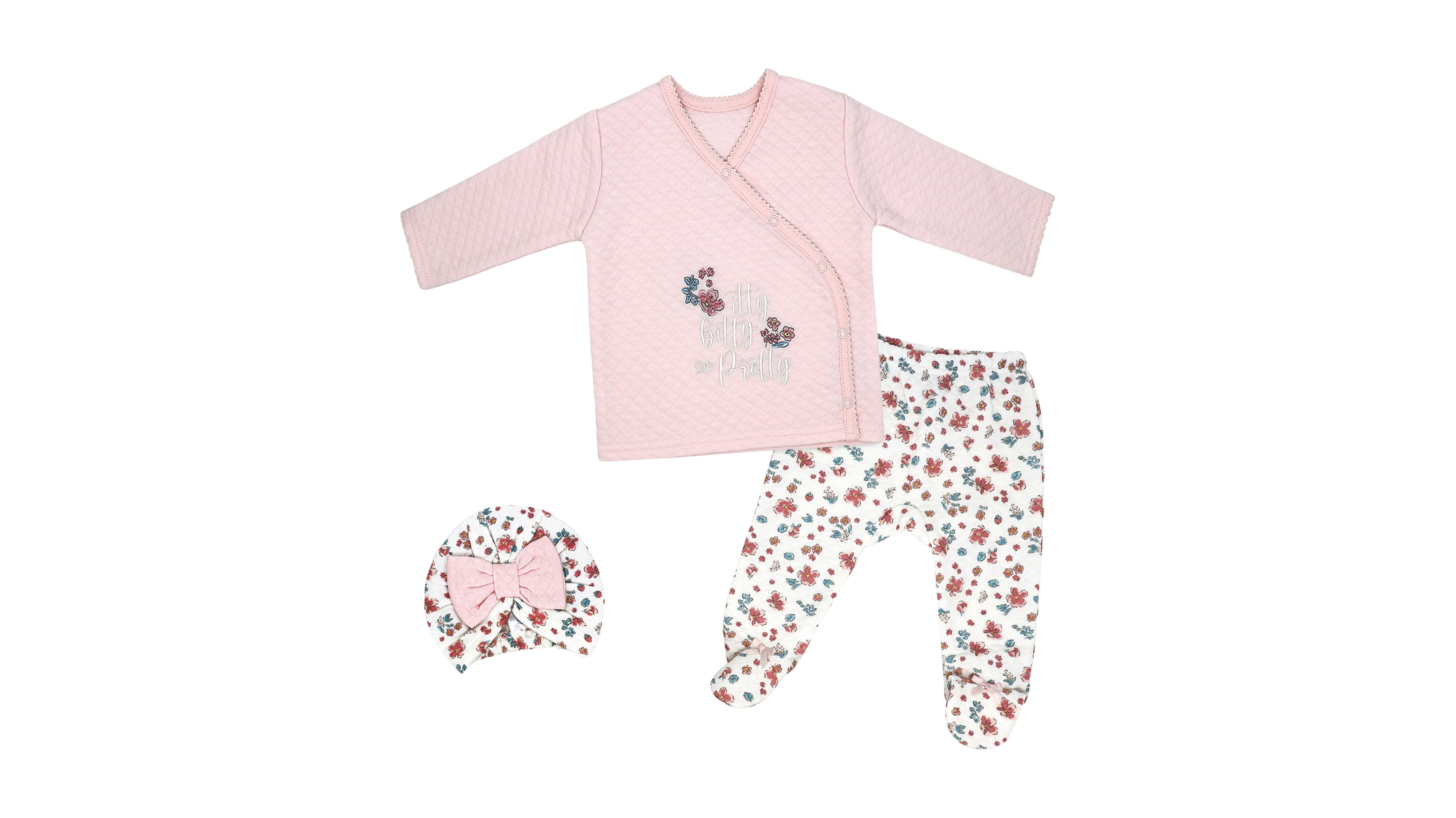 Baby Mode Girls' Long-Sleeve Top, Pant and Cap, 3-Piece Set