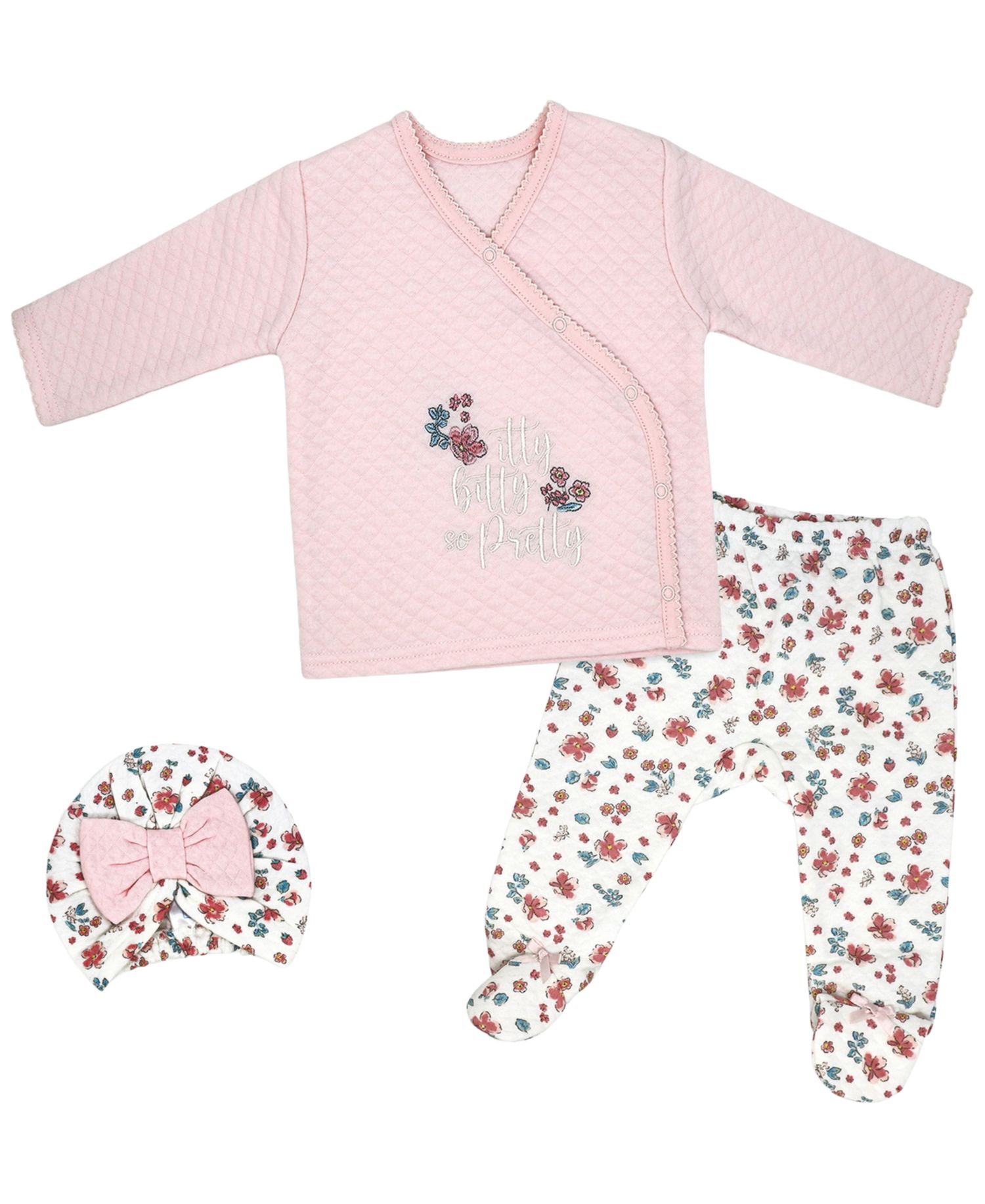 Baby Girls' Long-Sleeve Top, Pant and Cap, 3-Piece Set