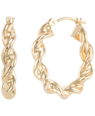 Round Twisted High Polished Hoop Earrings in 10k Yellow Gold