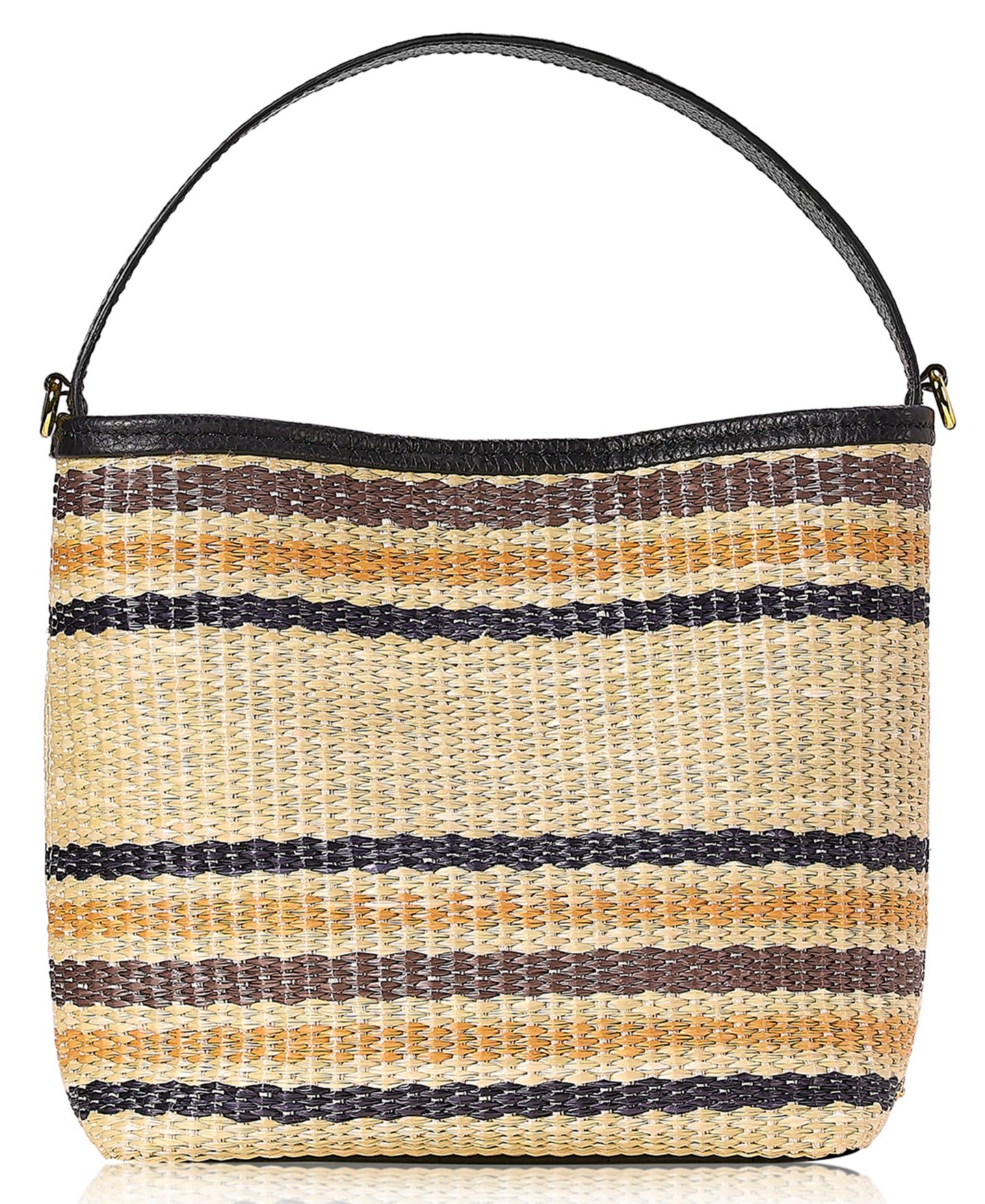 Женская сумка GiGi New York Tate Raffia Small Bucket Handbag, цвет: Натуральный разноцветный полосатый — фото 2