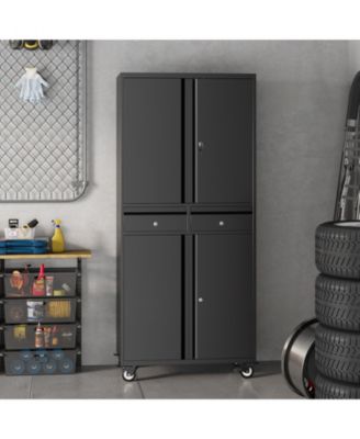 73 Inch Heavy Duty Metal Storage Cabinet with Wheels, Locking Doors and 2 Drawers for Garage, Workshop, Office