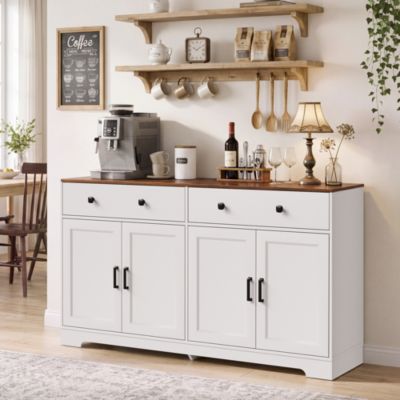 2 Drawer 4 Door Sideboard Buffet Cabinet, Wood Storage Credenza with Handles, Farmhouse Accent Cabinet for Kitchen, Living Room