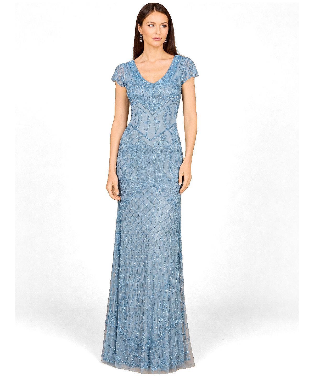 Lara Women's Beaded Cap Sleeve Gown With V-Neckline view 3 — MAYCSS fashion products