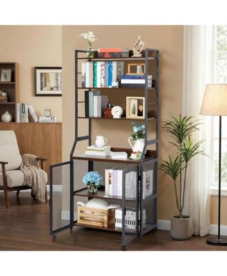 70 Inch Industrial 2-in-1 Bookshelf Desk with Storage Shelves, Floor Standing Study Desk and Bookcase Combo for Home Office, Living Room
