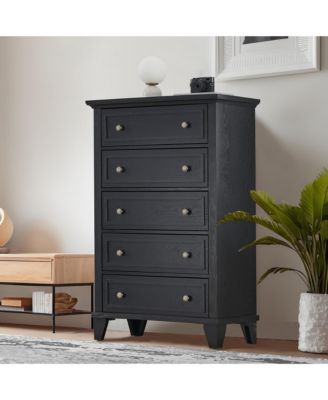 5-Drawer Tall Wooden Dresser with Anti-Tip Device and Metal Handles for Bedroom, Closet, Hallway, or Living Room