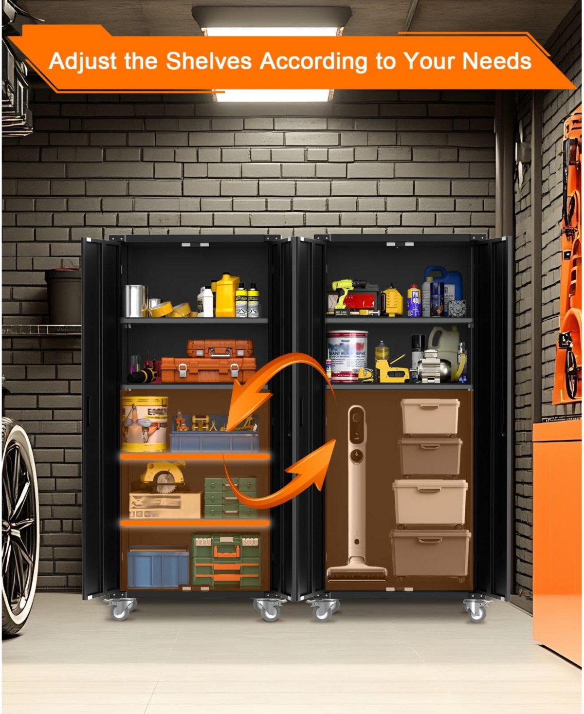 gaomon 71 Inch Storage Metal Cabinet with 4 Shelves, Adjustable Feet and Lock for Pantry Garage Craft Bedroom Office Shop