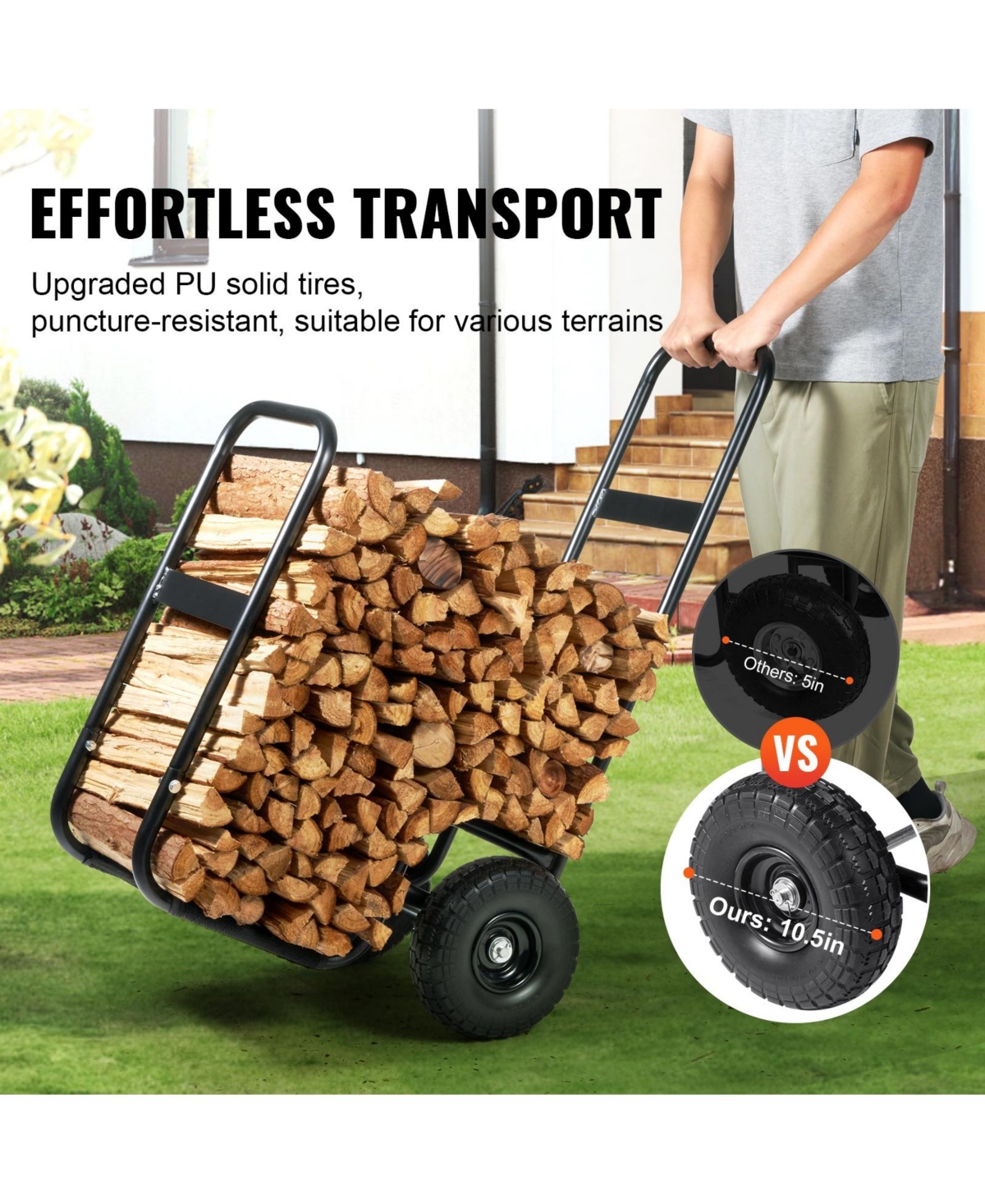 Cozito Firewood Log Cart, 250 lb Capacity Steel Dolly with Pu Wheels and Water-Resistant Cloth
