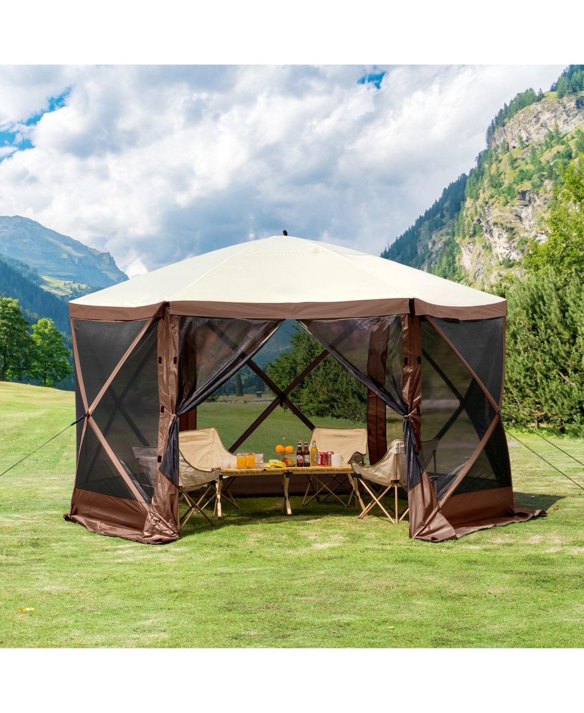 Cozito Pop Up Screen Gazebo Tent, 12.5 x 12.5 feet 6-Sided Canopy with Mesh Windows