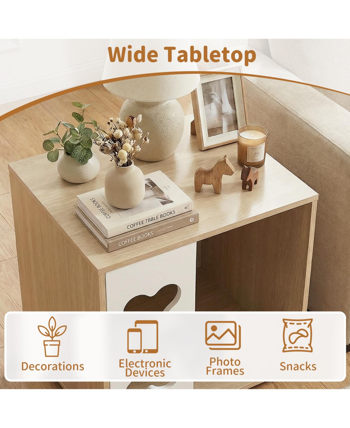 Cozito Cat Bed Side Table Wooden Cat Condo with Bone-Shape Window and Metal Legs