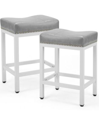 Outdoor Dining Stools Set of 2 with Cushioned Saddle Seat and Metal Frame