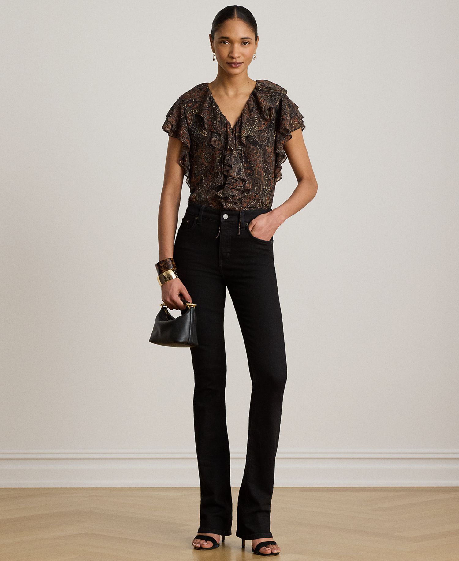 Petite Paisley Ruffle-Trim Georgette Blouse