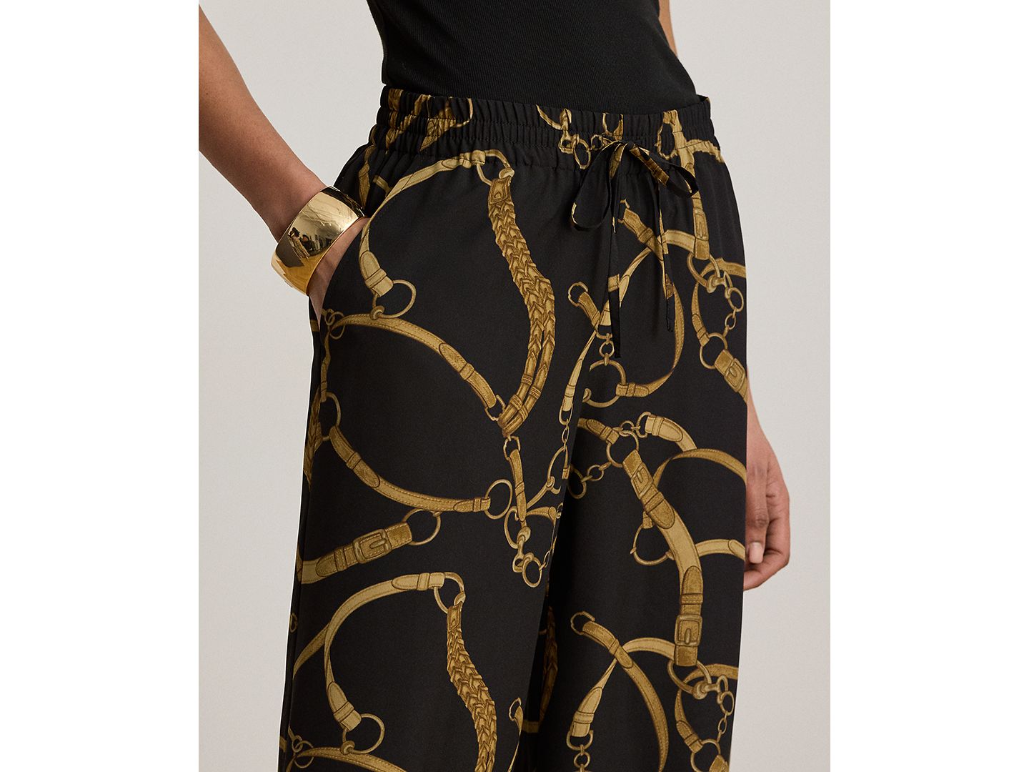 Женские брюки Lauren Ralph Lauren Belting-Print Wide-Leg, цвет: Чёрный / Рыжевато-коричневый — фото 2