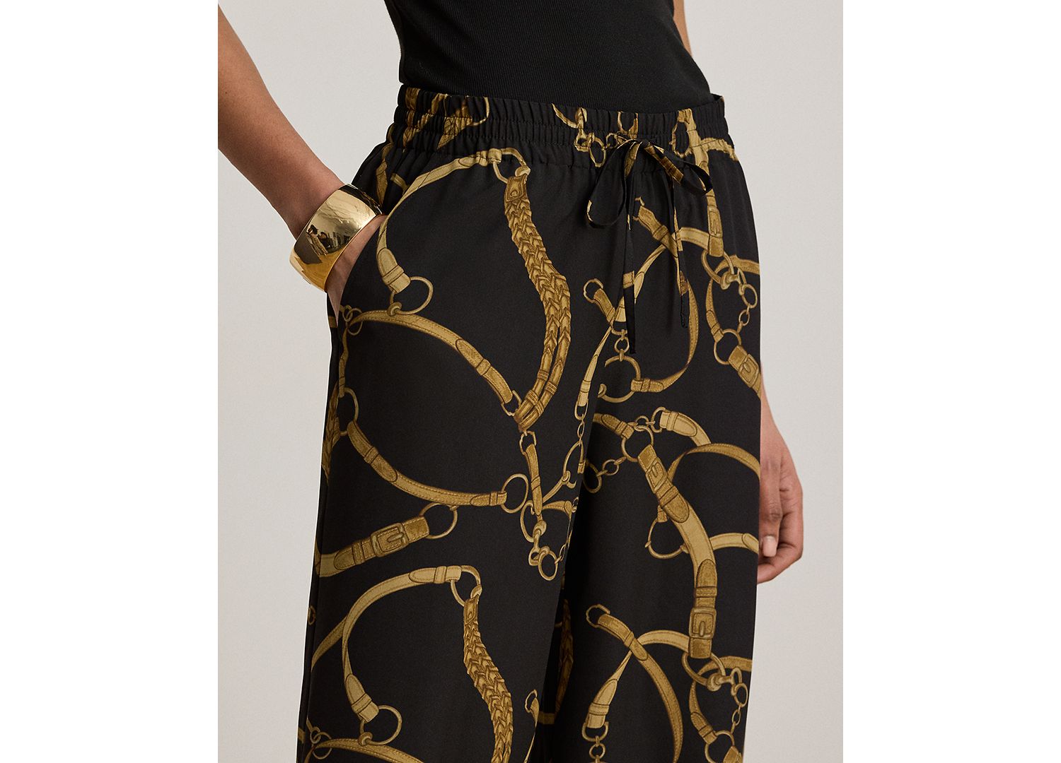 Women's Belting-Print Wide-Leg Pants
