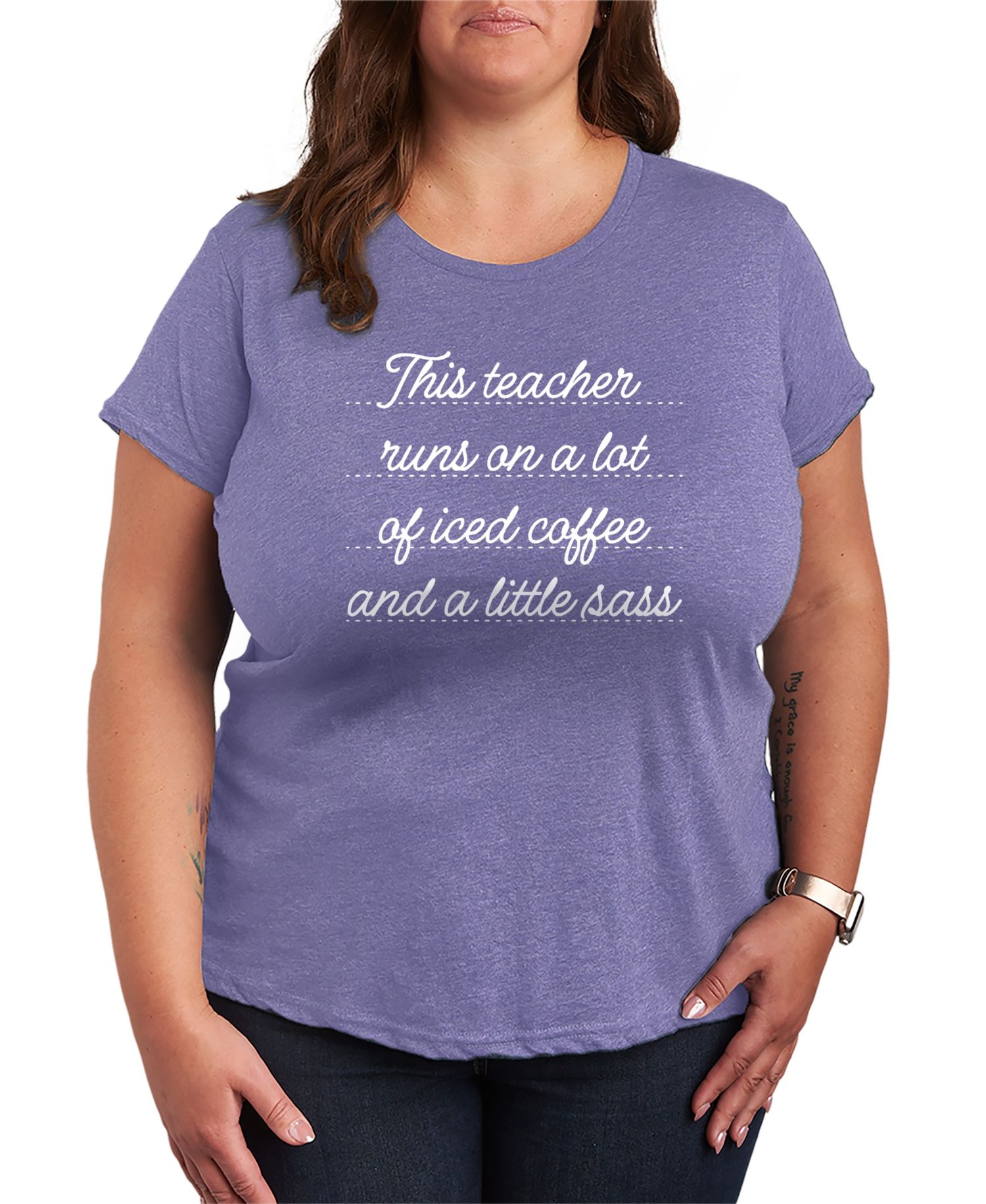 Plus Size This Teacher Runs on Coffee Graphic T-Shirt