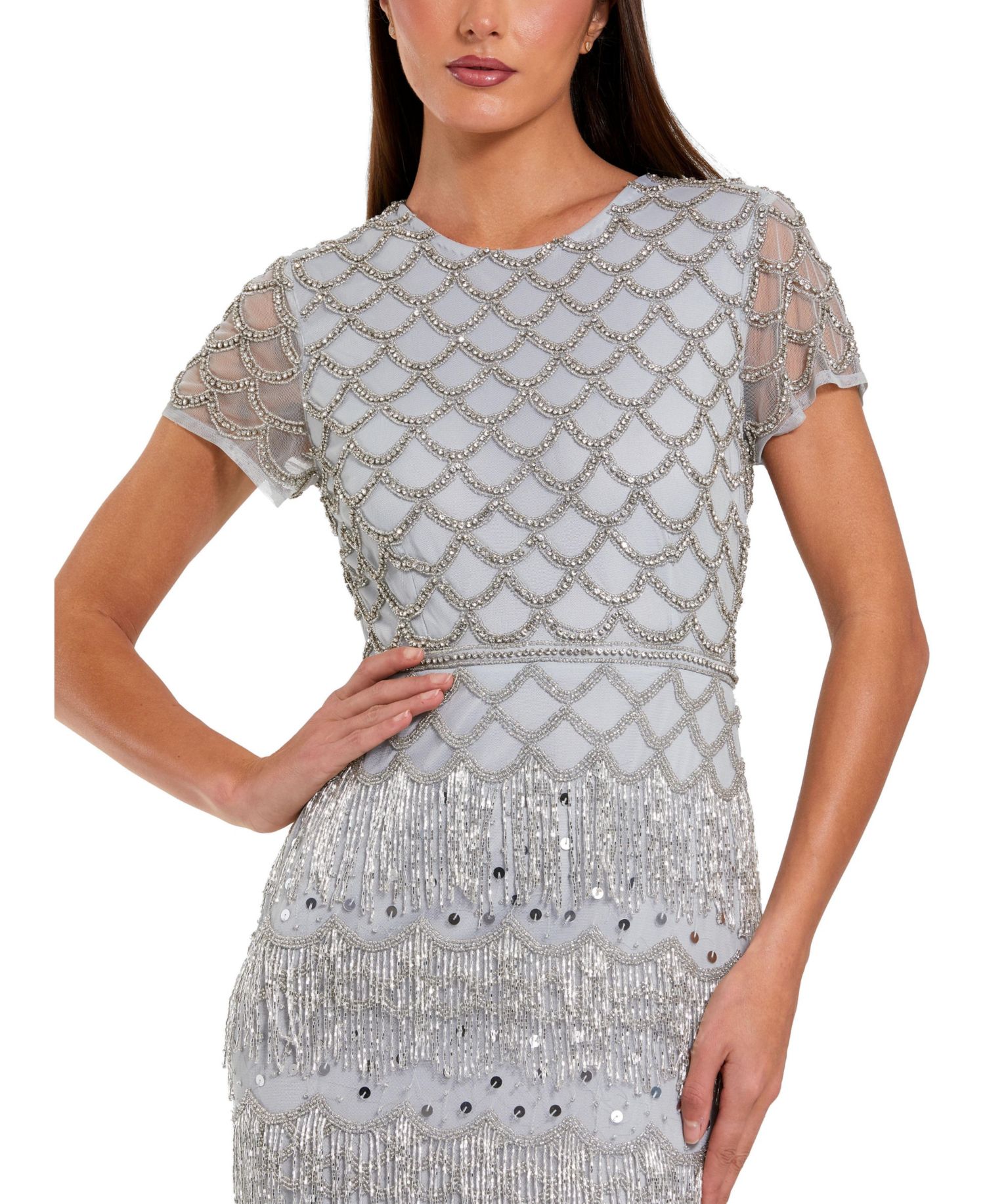 Women's Fringe Embellished Mesh Maxi Dress