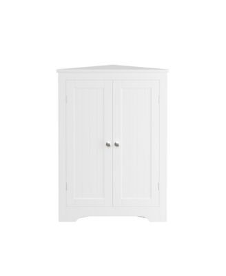 Floor Corner Cabinet with 2 Doors and Adjustable Shelves, Freestanding Narrow Cabinet Organizer, Corner Storage Cabinets for Bathroom, Kitchen