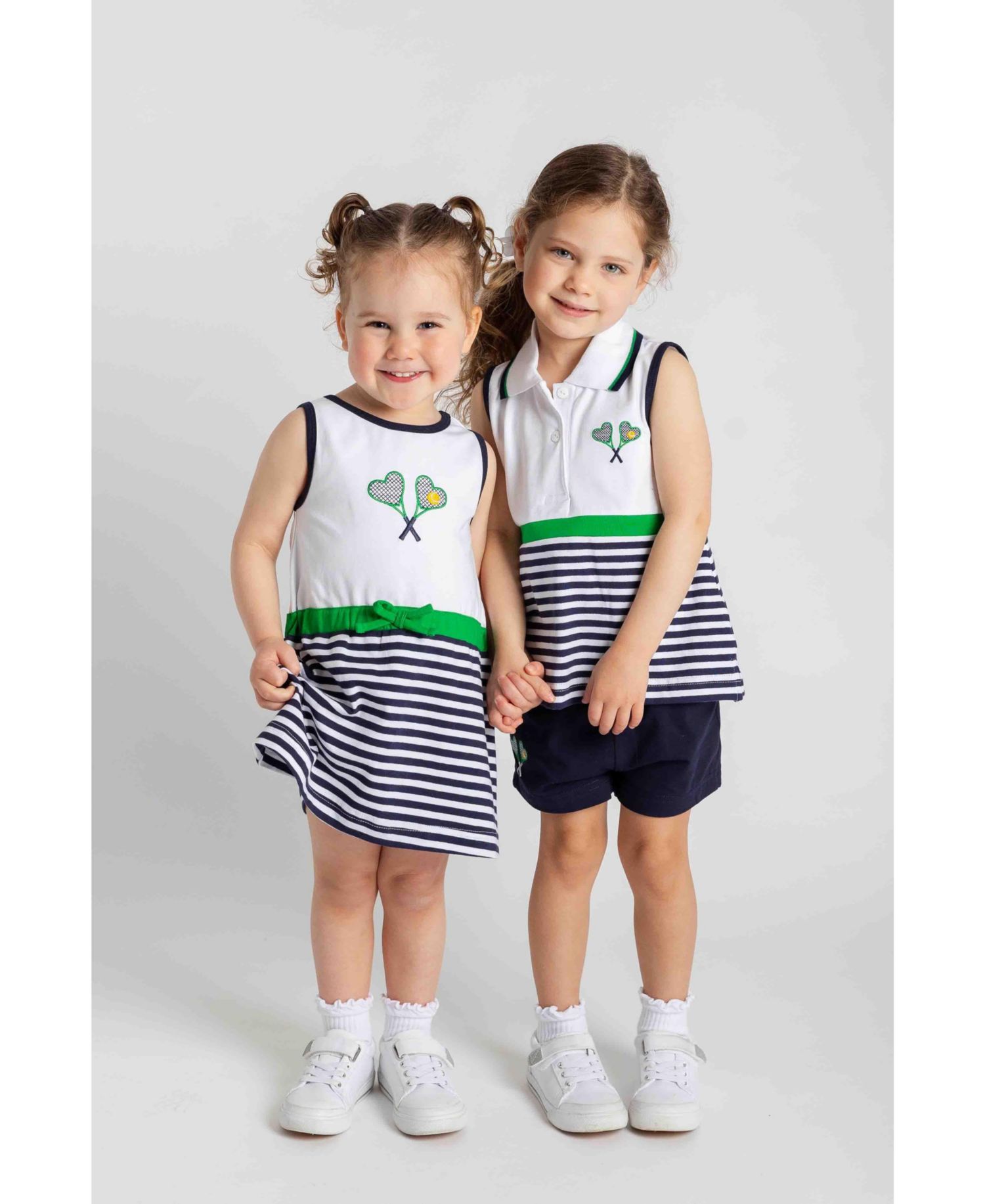 Little Girls Stripe Knit Dress with Tennis Rackets