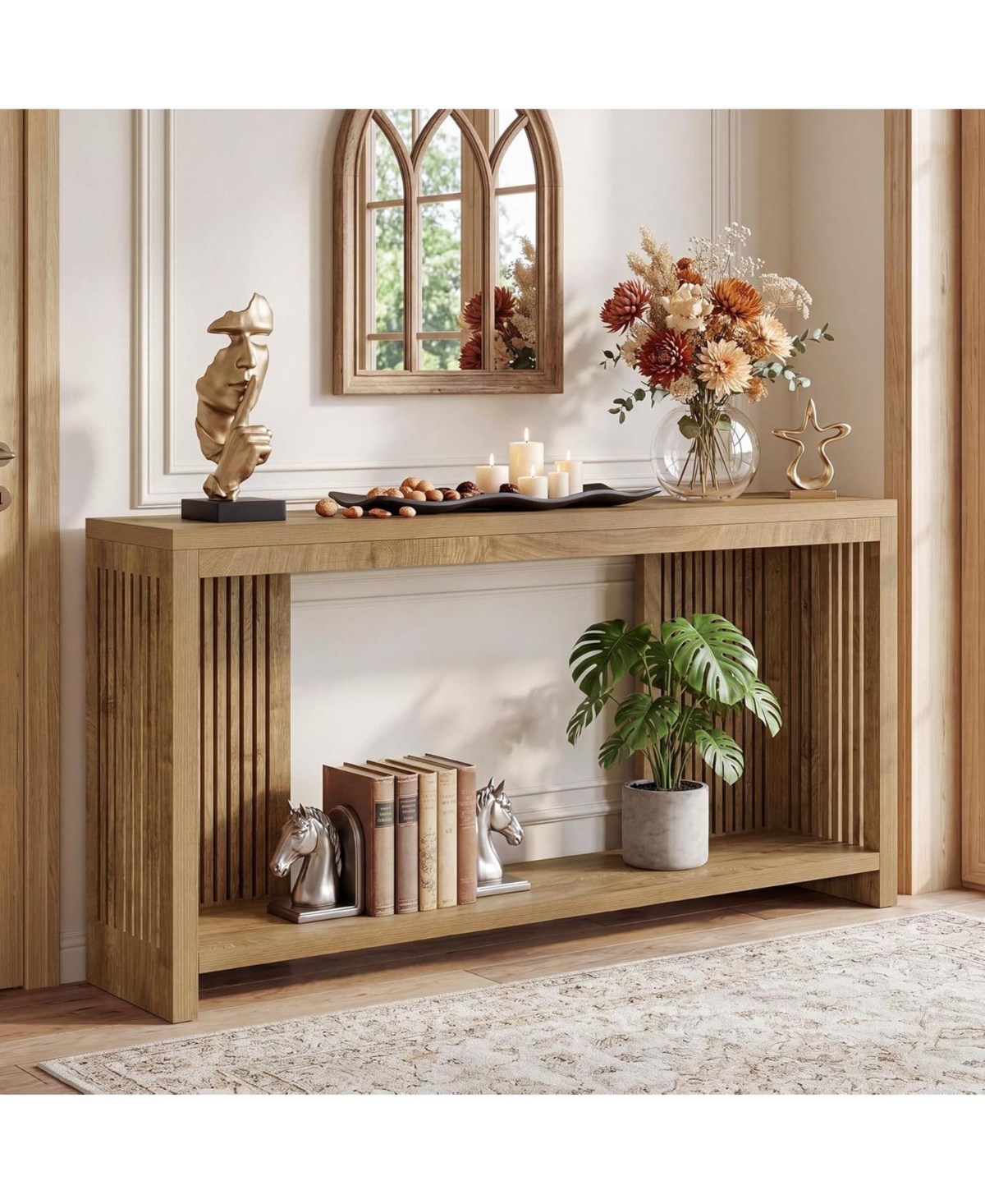 Tribesigns 70.9-Inch Long Entryway Table with 2-Tier Storage, Farmhouse Narrow Sofa Console Table with Vertical Stripe Legs