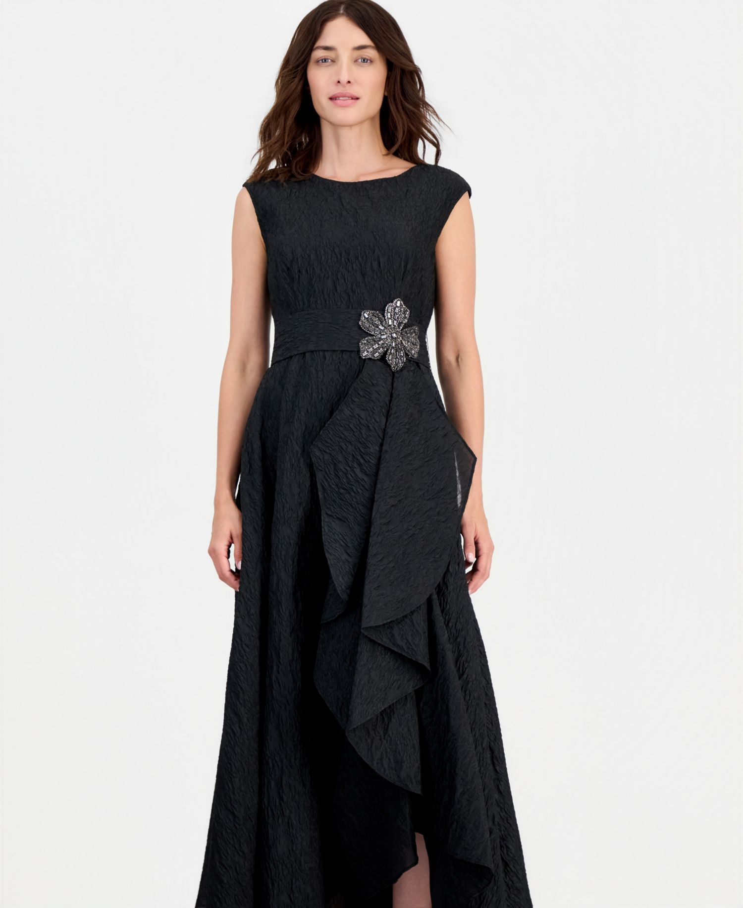 Women's Boat-Neck Embellished Crinkle Taffeta Dress