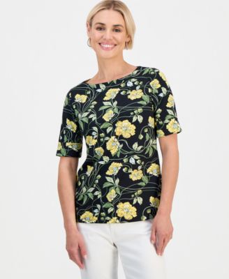 Petite Boat-Neck Elbow-Sleeve Top, Macy's Exclusive