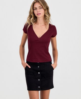 Juniors' Cap-Sleeve Surplice-Neck Top