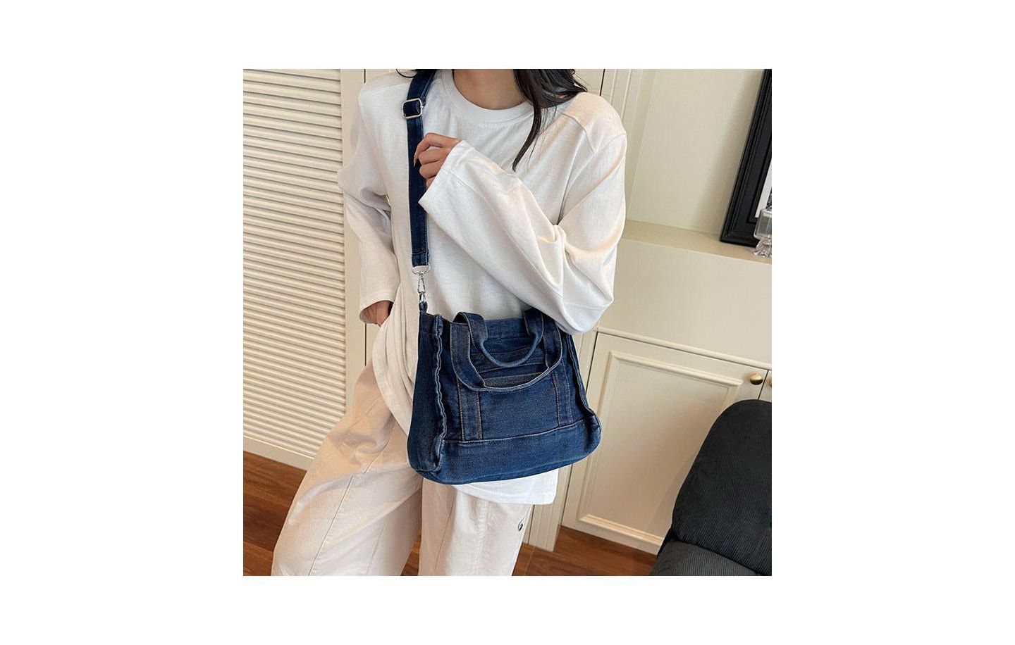 Женская сумка SUSU Rework Crossbody Shoulder Washed Mini Satchel Top Handle Everyday Casual Handbag, цвет: Тёмная варка джинсовый / Индиго синий — фото 3