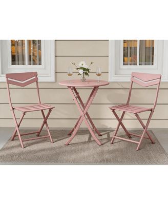 3-Piece Folding Patio Bistro Set with Round Table and 2 Chairs, Space-Saving Metal Outdoor/Indoor Furniture for Balcony