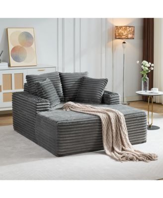 64-inch Oversized Corduroy Frameless Sofa Bed, Cloud Sofa with Cup Holders and Throw Pillows, Perfect for Apartments, Living Rooms and Bedrooms