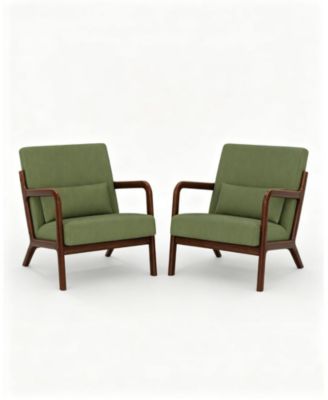 2-piece corduroy accent chairs with mid-century design, sturdy wood frame, lumbar pillow, and comfy seating for living room or bedroom.