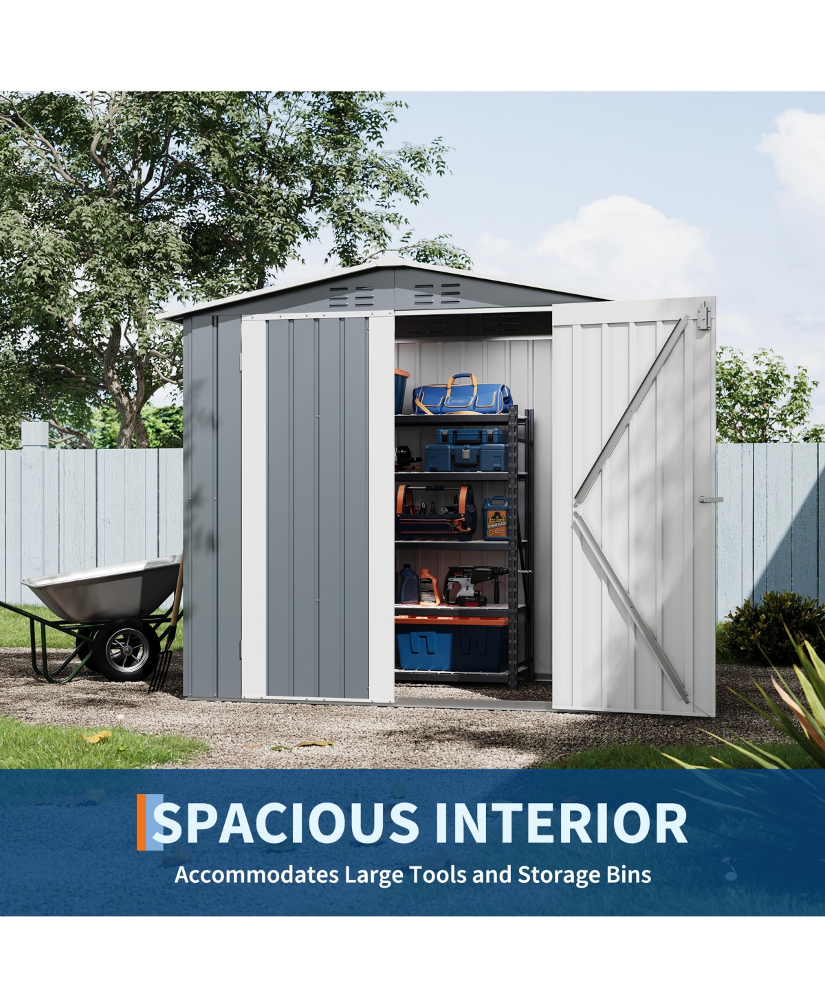 gaomon Outdoor Storage Shed, Metal Garden Tool Shed with Lockable Door & Vents, Weatherproof Backyard for Tools Lawn Equipment