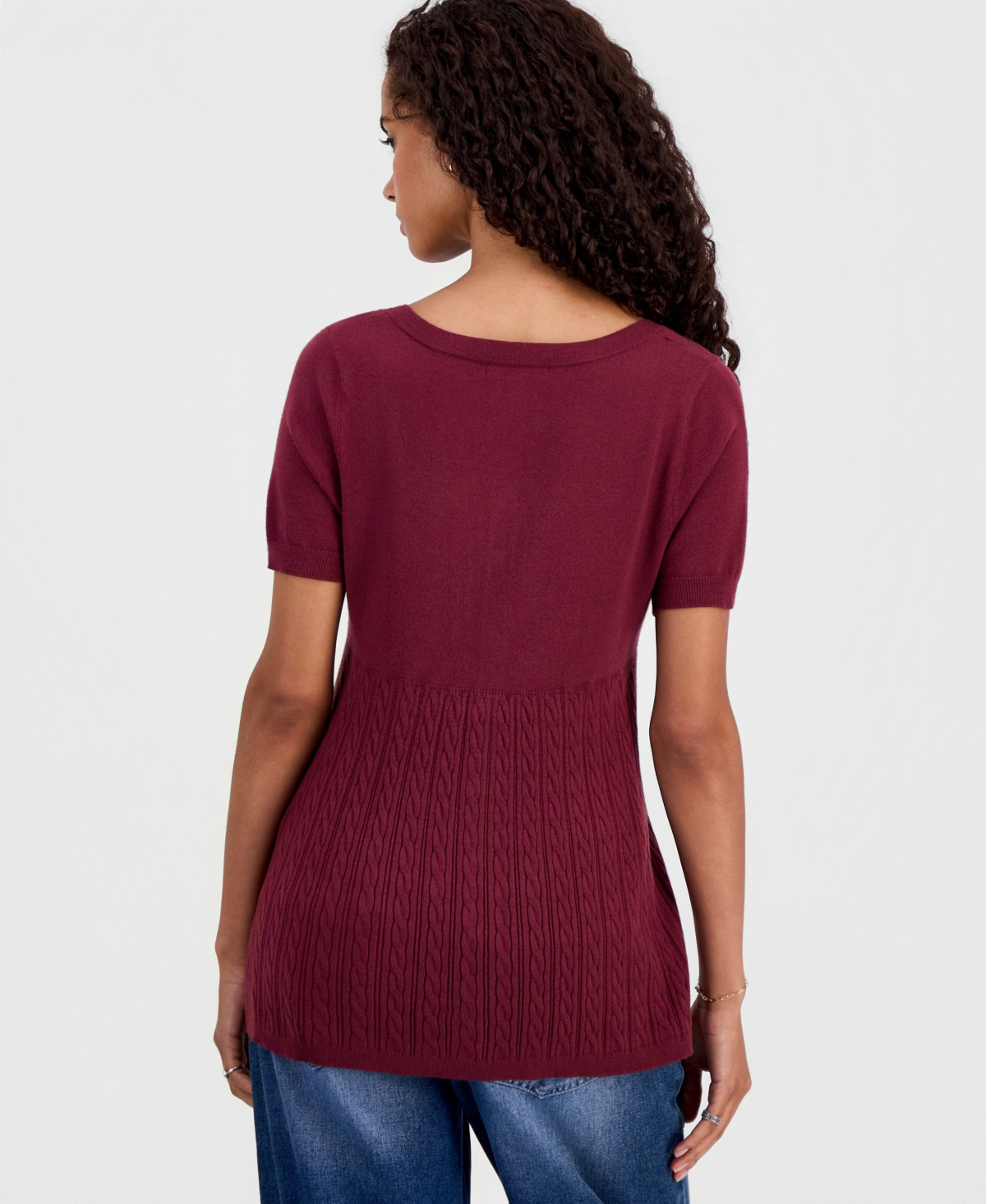 Hooked Up by Iot Juniors' Short-Sleeve Babydoll Sweater