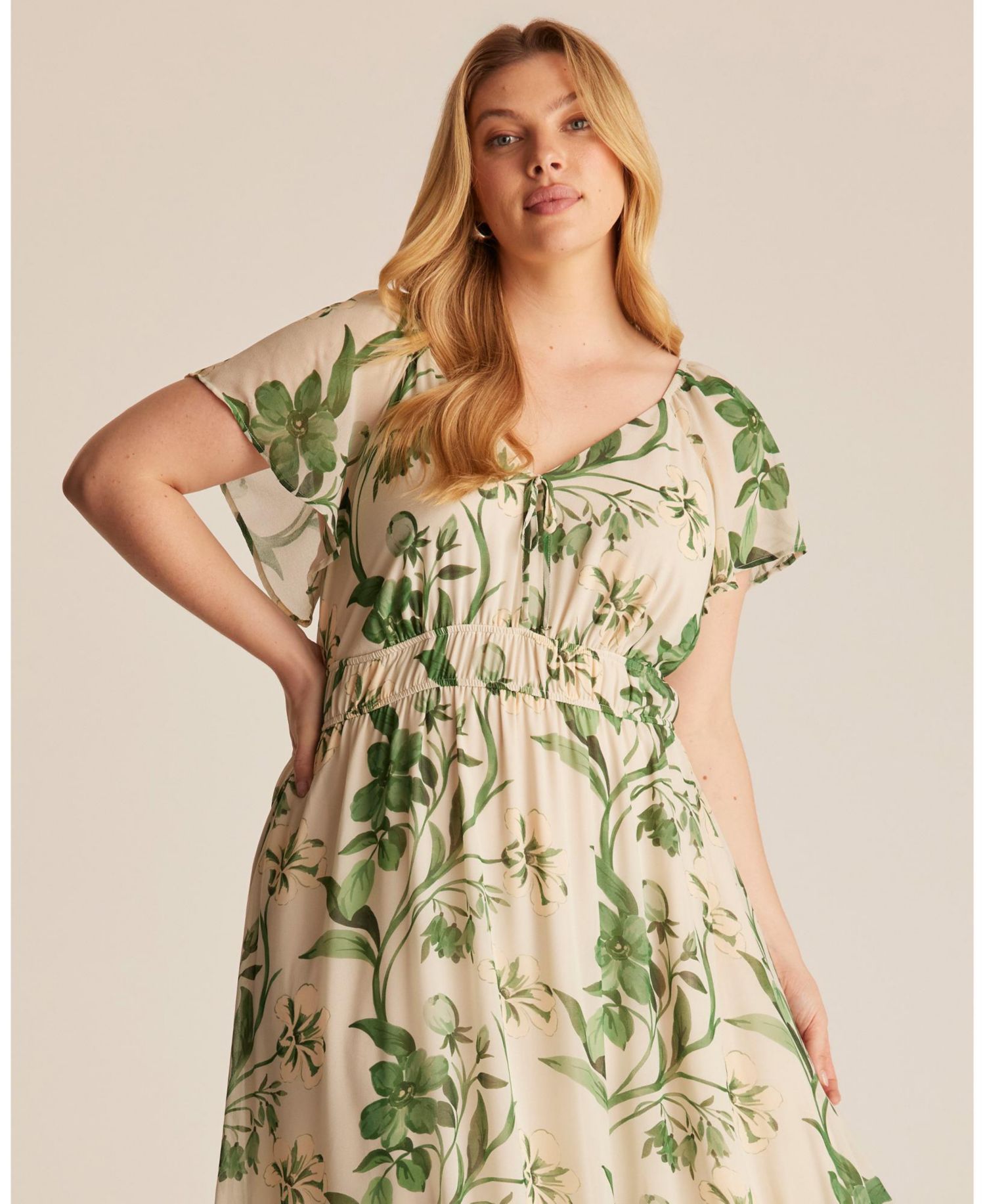 Women's Anaya Petal Flutter Sleeve Summer Midi Dress