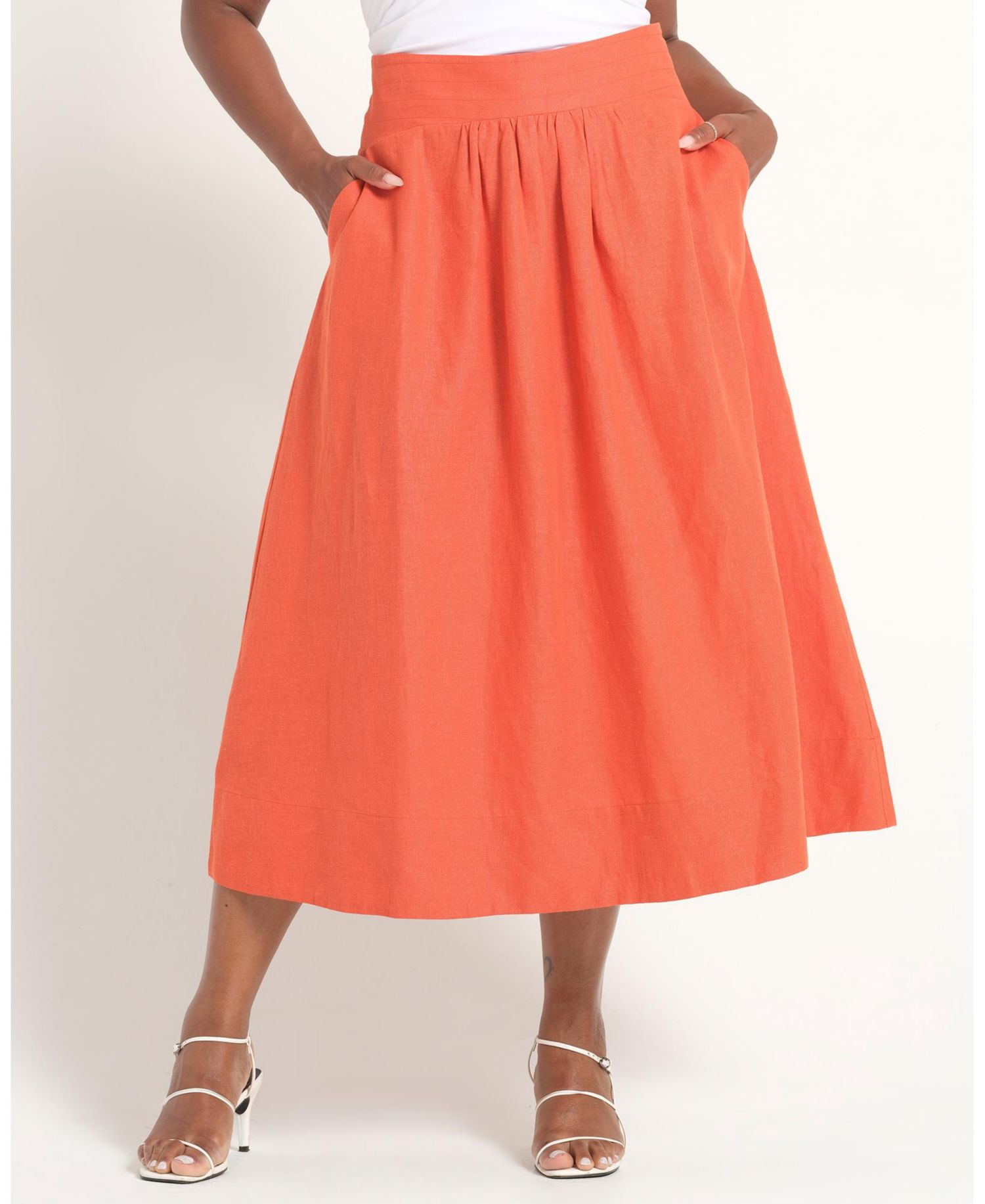 Women's Kaia Linen Gathered A-Line Midi Skirt