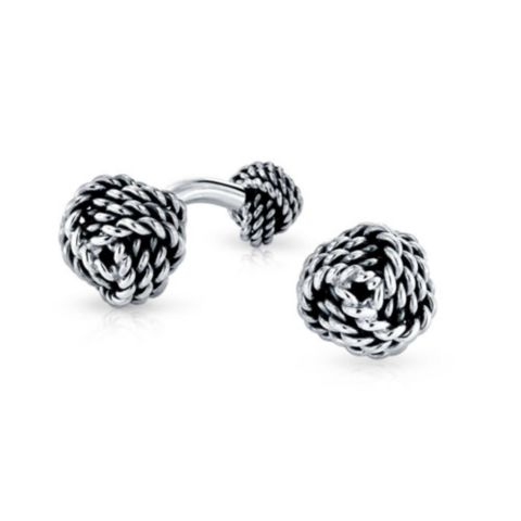 Мужские запонки Bling Jewelry Solid Double Sided Twisted Love Knot Cufflinks for Dad Groomsmen .925 Sterling Silver Gift, цвет: Чёрный