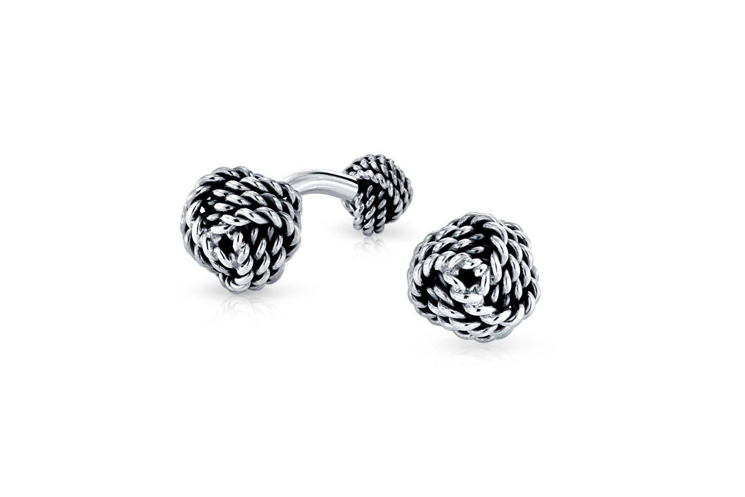 Solid Double Sided Twisted Love Knot Cufflinks for Dad Groomsmen .925 Sterling Silver Gift