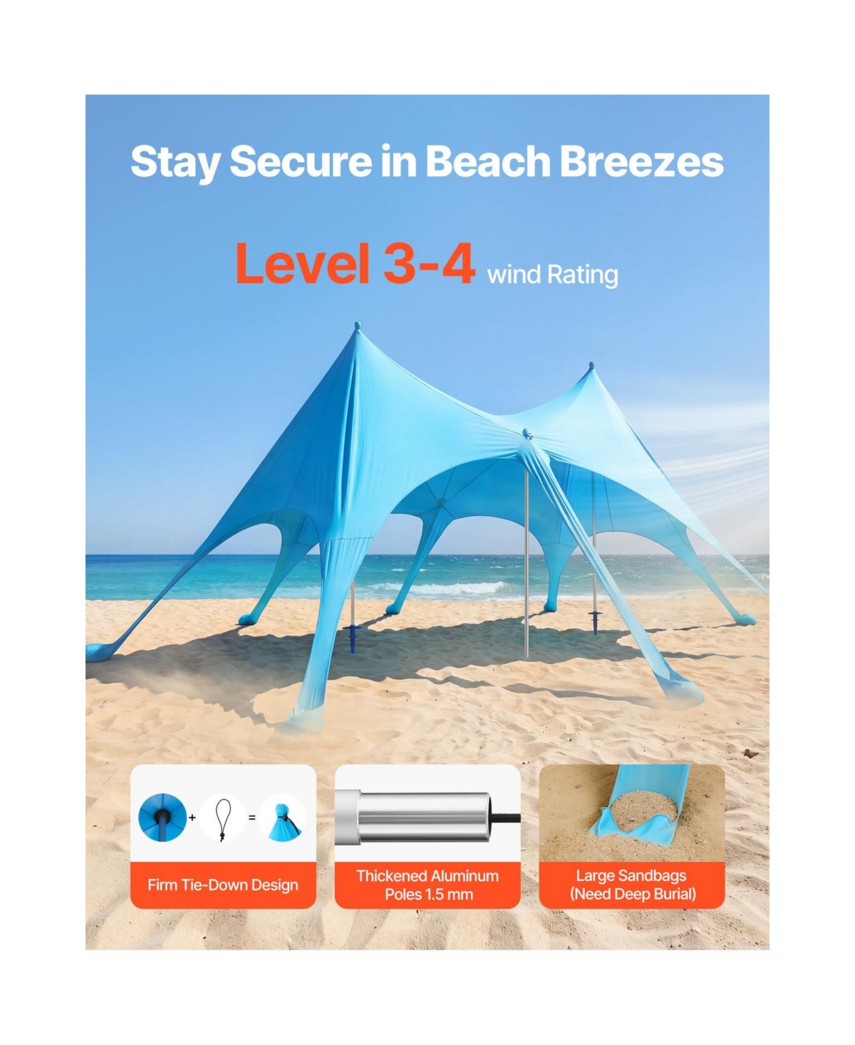 Cozito Beach Tent Sun Shelter, 20 x 13 x 9.2 feet Pop Up Canopy with Sandbags