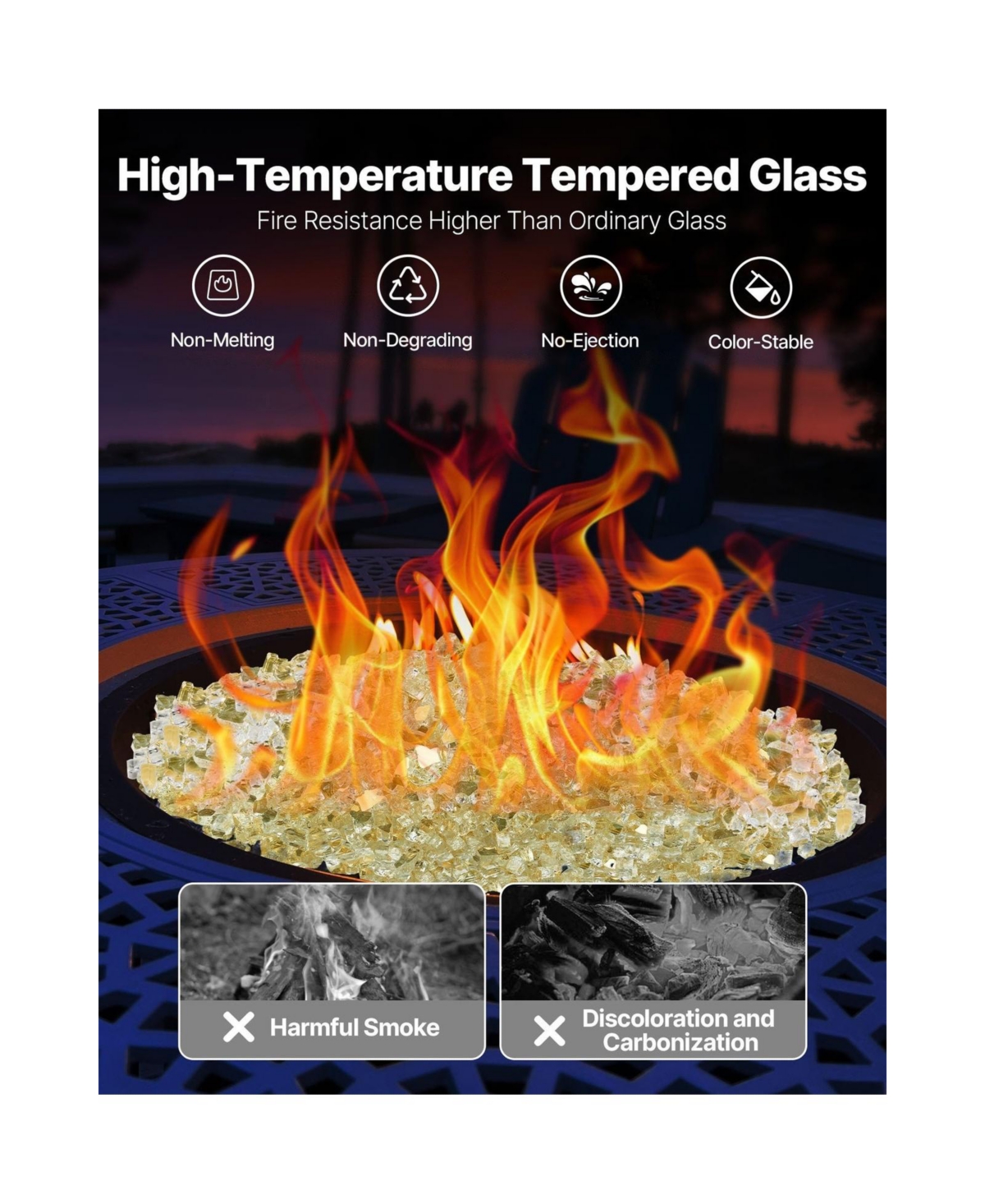 Cozito Fire Glass, 10 lb Reflective Crushed Fireplace Rocks, 1/2 inches
