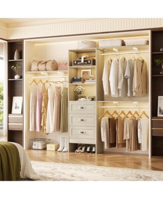Closet Organizer System with Hanging Rods and Shelves, Wardrobe System with Drawers