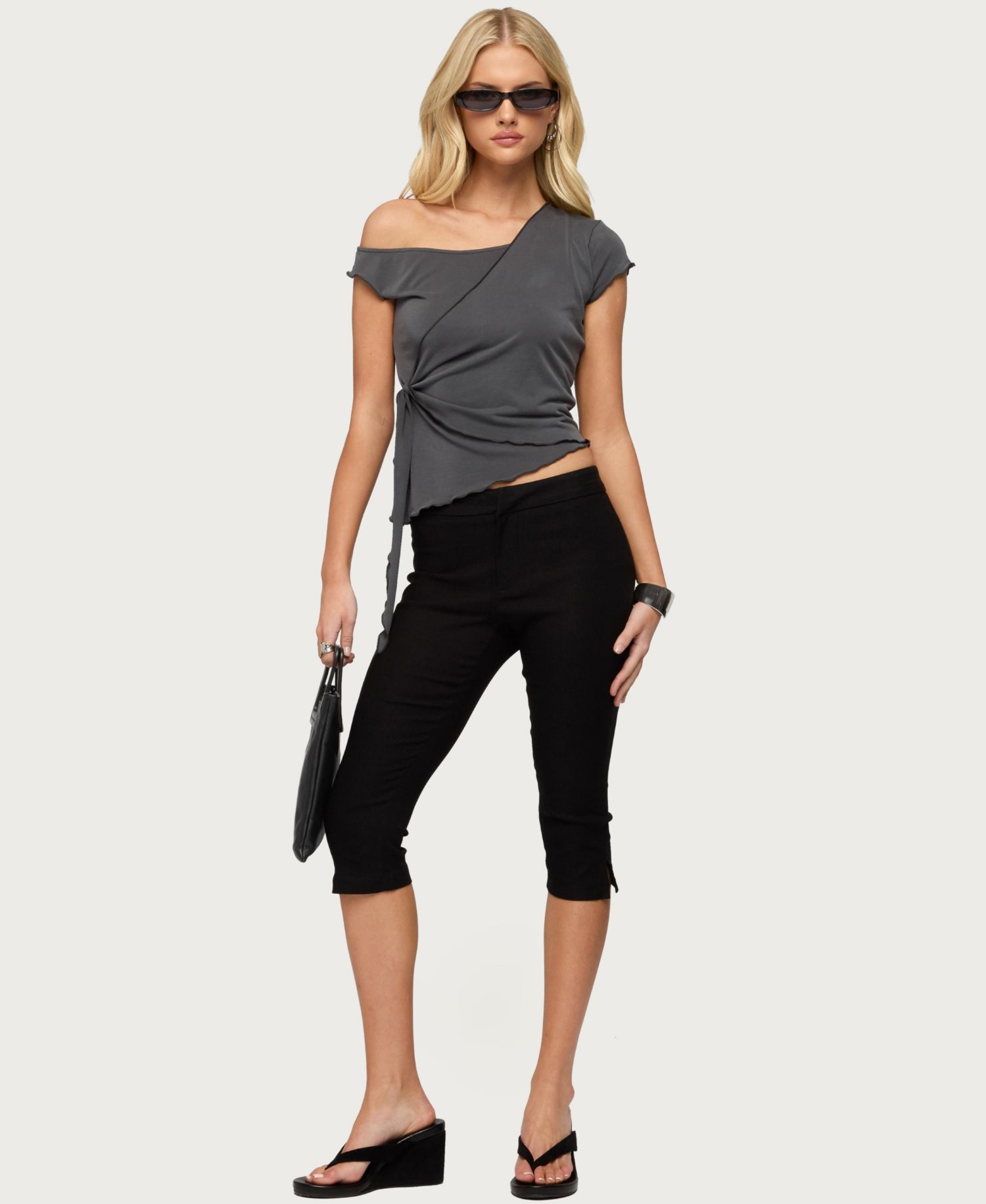 Womens Asymmetric Off Shoulder Wrap Top