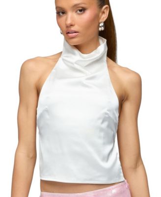 Women's Satin Effect Backless Cowl Neck Top