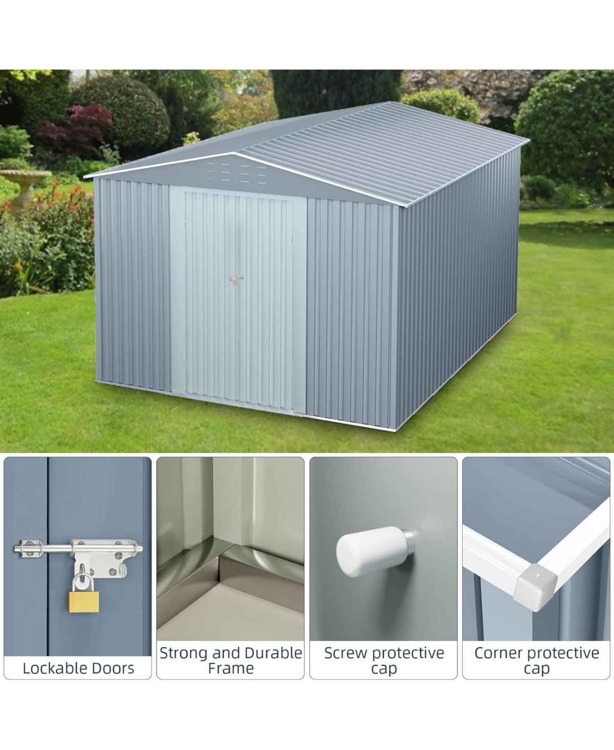 gaomon Metal Shed, Outdoor Garden Tool Storage Shed with Lockable Doors, Large Metal Shed with Sturdy Frame Structure, for Backyard Patio
