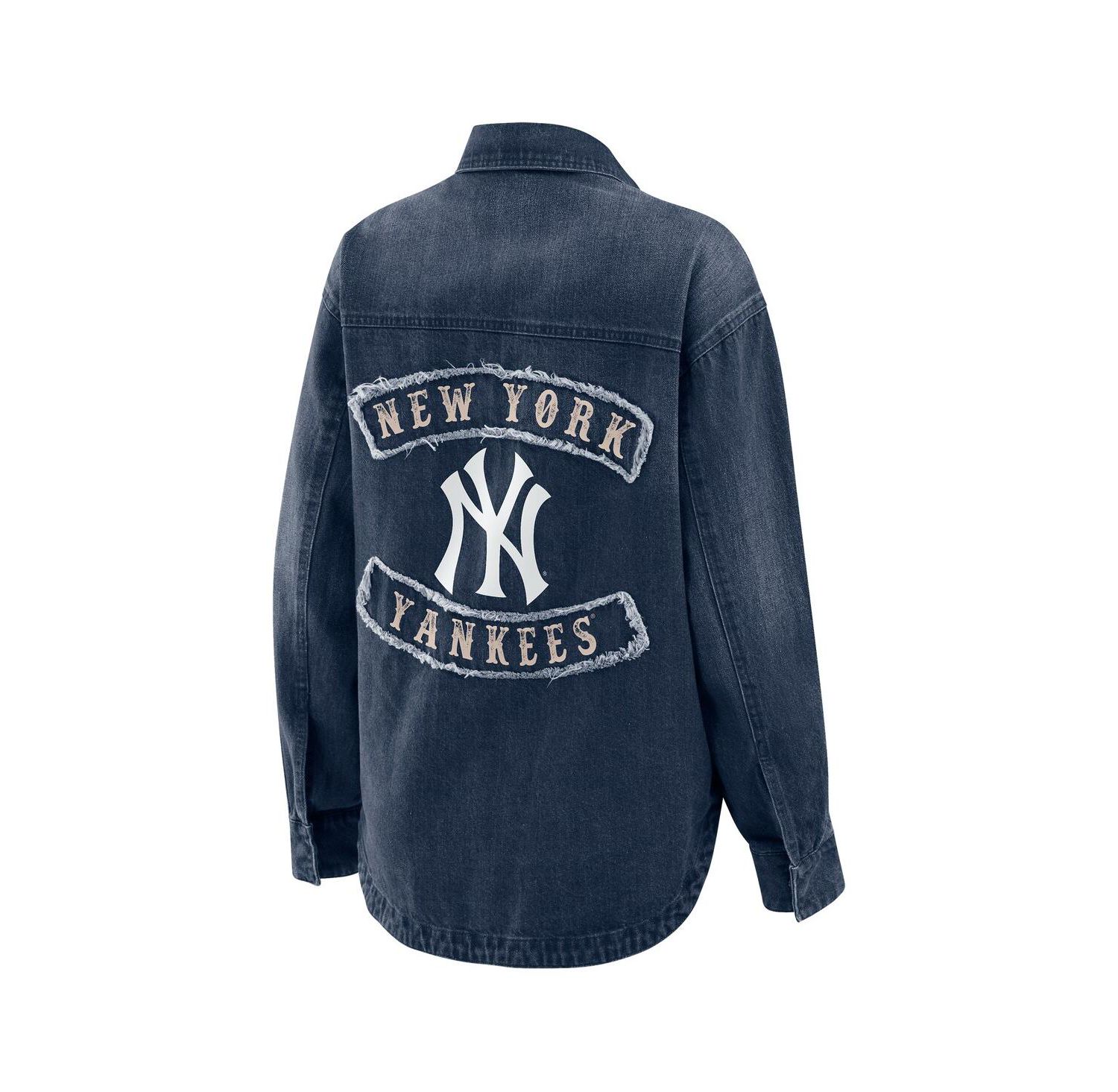 Women's Denim New York Yankees Washed Oversized Denim Full-Snap Shacket