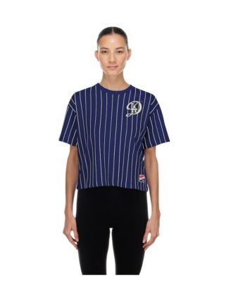 Women's Navy Los Angeles Dodgers City Connect Throwback Meshback Pinstripe Boxy T-Shirt