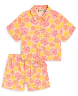 Girls' 4-6X Citrus Print Button-Front Top and Shorts, 2-Piece Set