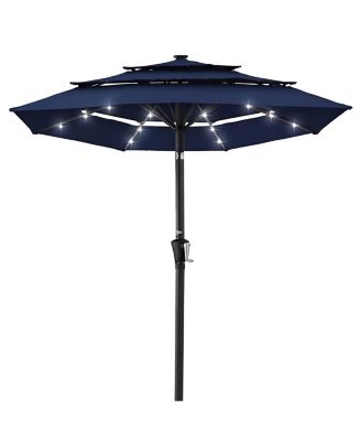 9.5 Feet Solar Patio Umbrella with LED Lights Tilt Crank UV50+ Outdoor